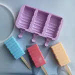 3 cavity wave design Silicone Cakesicle Mould with wooden sticks set