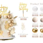 50pc Happy Birthday Cake Topper Faux Ball & Leaf Set