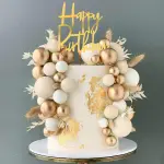 50pc Happy Birthday Cake Topper Faux Ball & Leaf Set