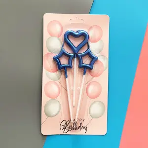 Blue Heart & Star Birthday Cake Candles Set (3 Pcs)