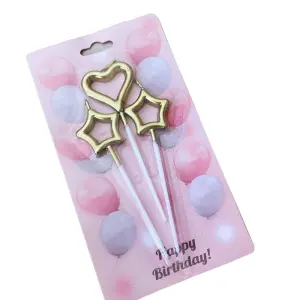 Gold Heart & Star Cake Candle Set 3-Piece