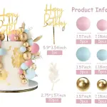 50pc Happy Birthday Cake Topper Faux Ball & Leaf Set