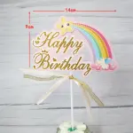 1 pcs pink happy birthday with rainbow theme cake topper