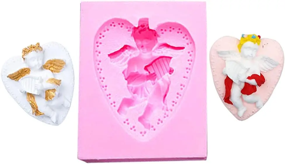 Angel holding violin heart shared silicone mould