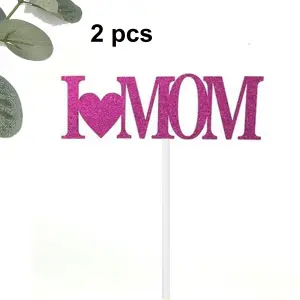 2 pcs I love you mom cake topper
