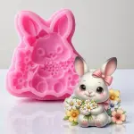 Silicone Mold Rabbit with Flowers Ideal for Resin Plaster