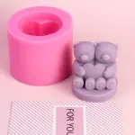 3D sweet Heart Couple Teddy Bear Holding heart silicone mould