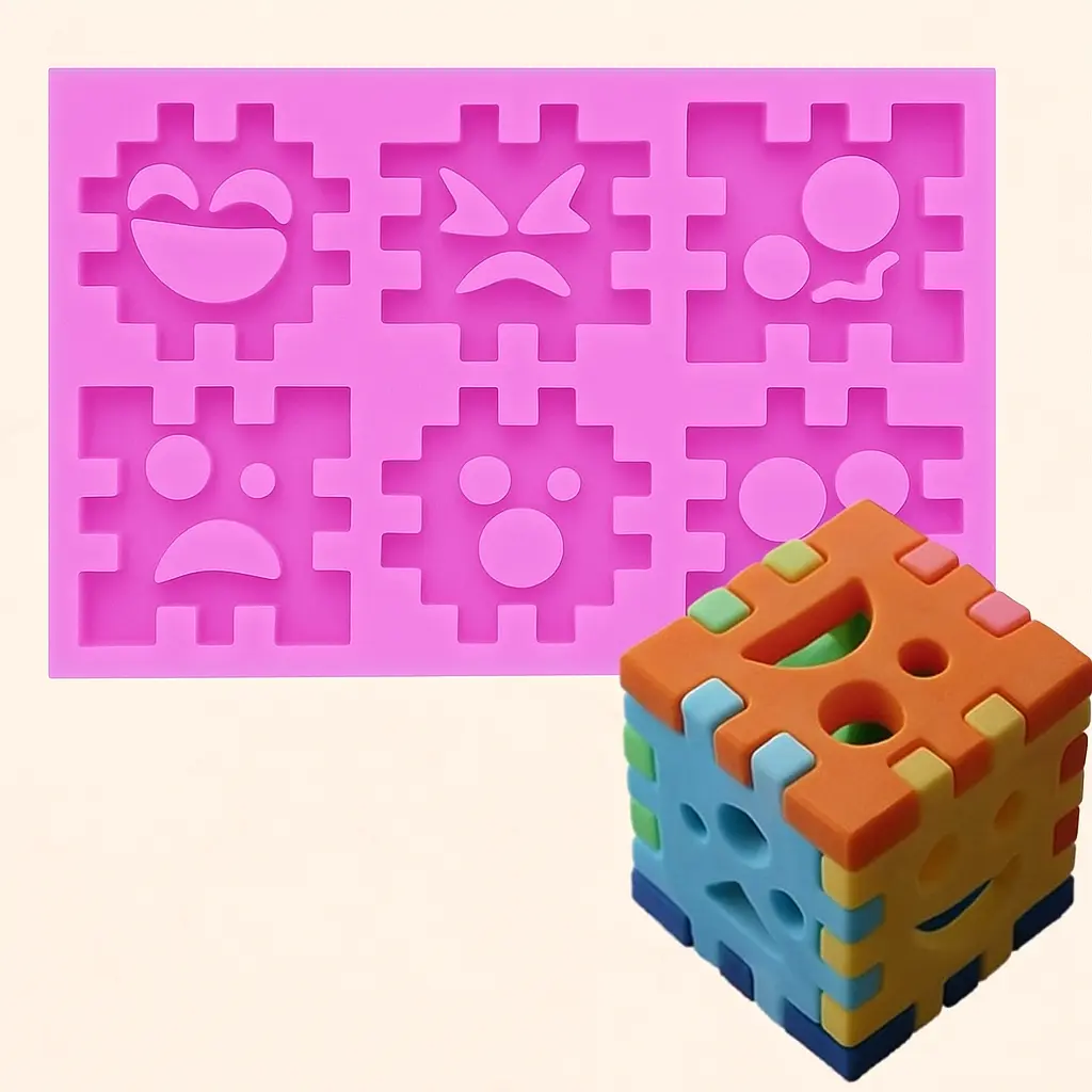Smiley face multiple expressions puzzle silicone mould