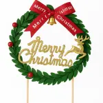 1 pcs Large Garland theme Merry Christmas Cake Topper style 1