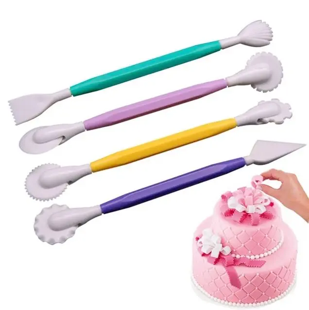 4 Pcs Fondant Cake Decorating Modeling Tools 8 Flower Decor Patterns Cake Engraving Pen Cake Craft Mold Tool Set