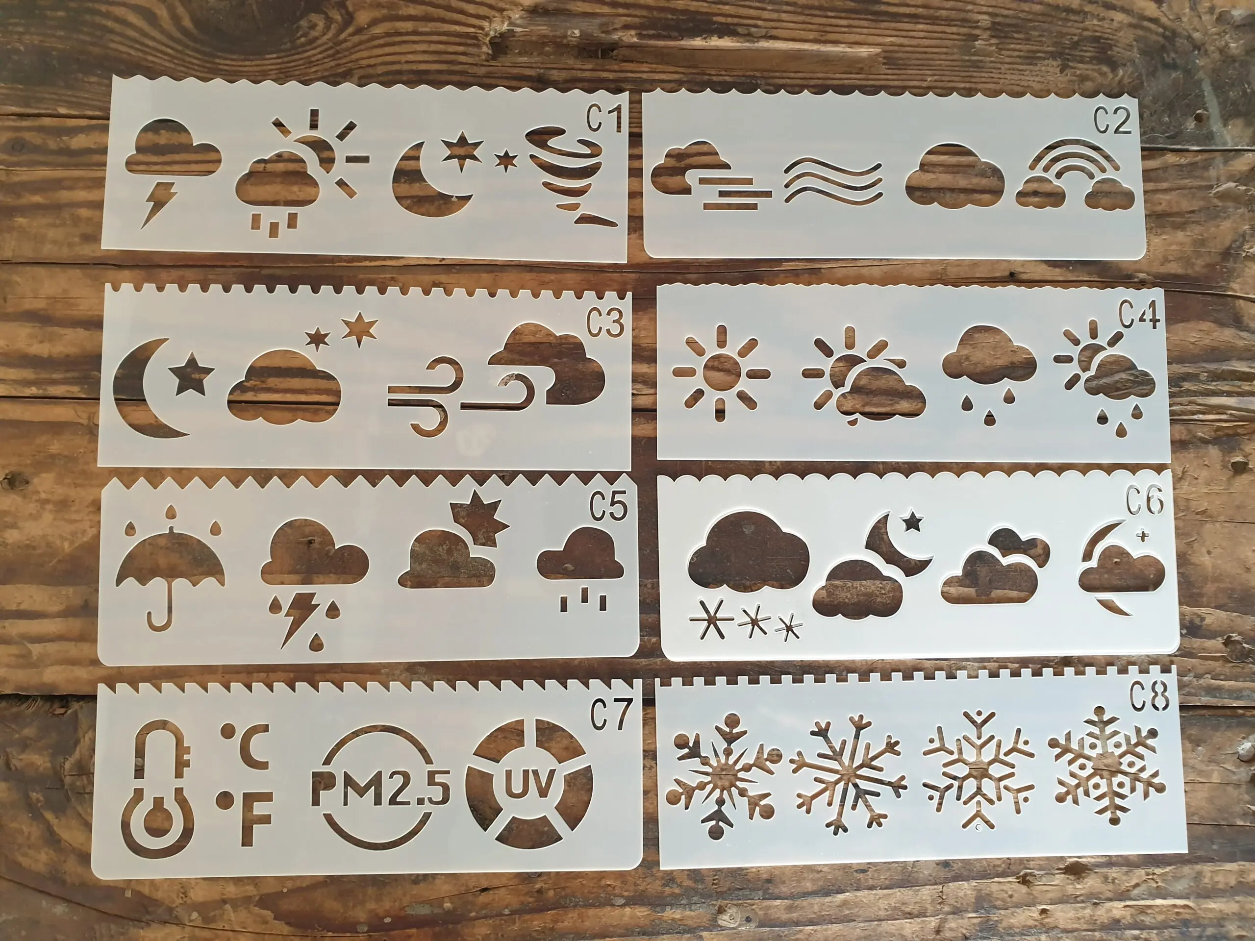 8 pcs Weather Theme Decoration icing Stencils set Style 1