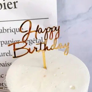 Golden happy birthday cake topper