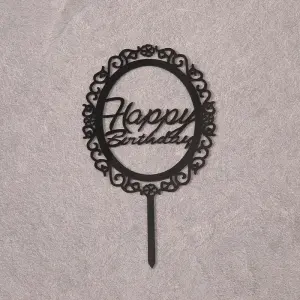 Black mirror frame happy birthday cake topper
