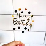 Transparent round happy birthday cake topper