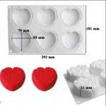 6 cavity Design embossed heart shaped Silicone Mould for mousse,baking,desserts entremet mould