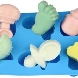 Baby Shower Theme Silicone Soap Mold,Little Feet Bear Baby Carriages Baby Pacifier Fondant Mold for Sugarcraft,Cupcake,Ice Cube,Pastry,Polymer Clay,Wax Melt Making,Cake Decoration