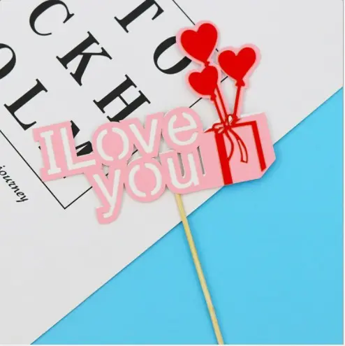 1 pcs Love you with gift heart cake topper