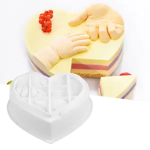 Parents holding baby hand heart shaped mousse cake mould entremet mould