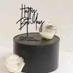 black happy birthday cake topper