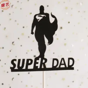 2 pcs Black super dad cake topper