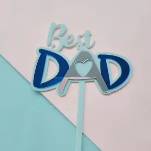 Double acrylic blue and silver best dad cake topper