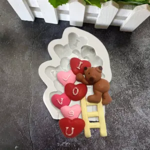 teddy with heart ladder silicone mould