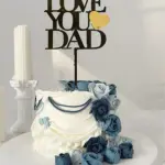 Black double acrylic Love you dad with golden heart cake topper