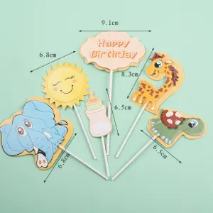 6 pcs animal topper baby birthday cake topper set