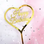 Golden heart shaped happy birthday cake topper