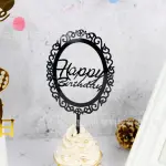 Black mirror frame happy birthday cake topper