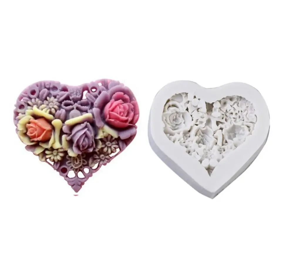Rose heart shape silicone fondant mould