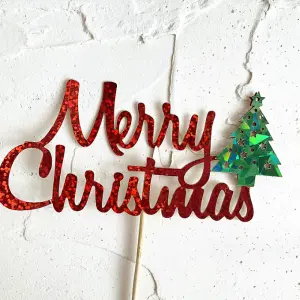 1 pcs red Merry Christmas cake topper