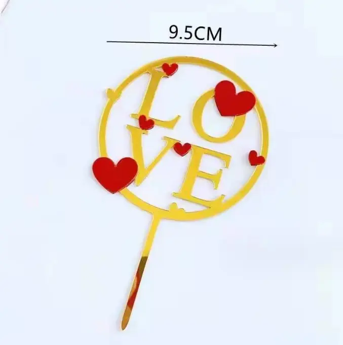 1 pcs golden love with red heart cake topper