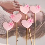 5 pcs pink heart cake topper