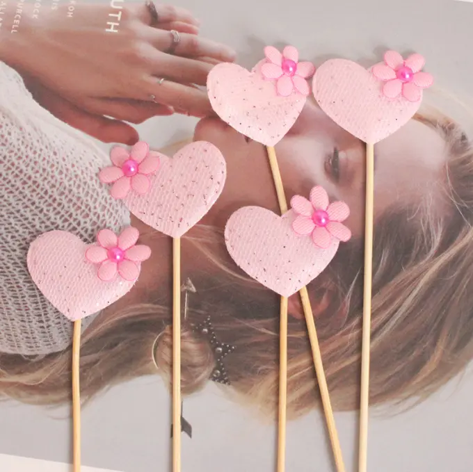 5 pcs pink heart cake topper