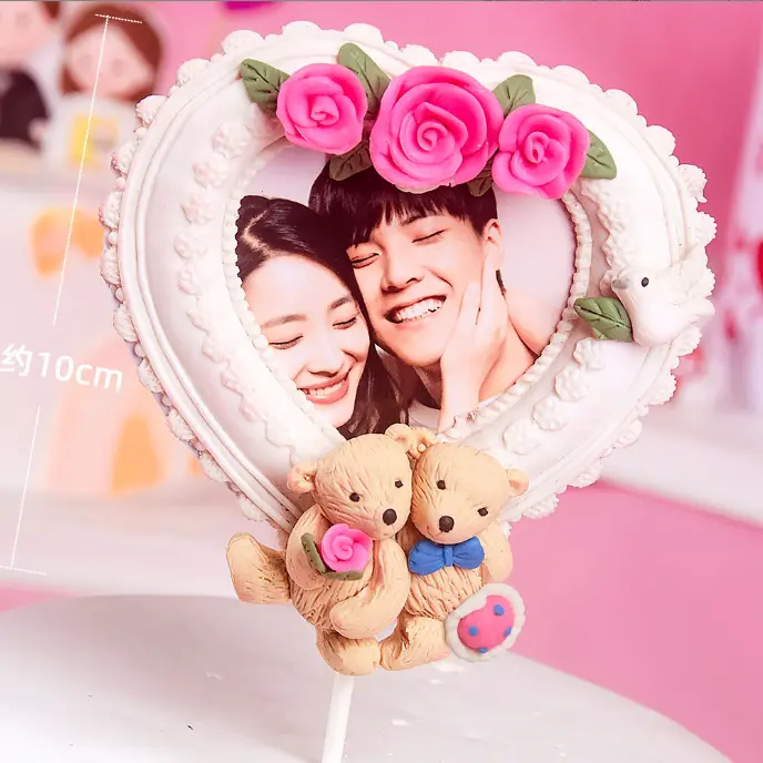 1 pcs white heart frame cake topper
