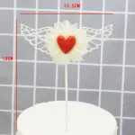 1 pcs red heart with white wings cake topper