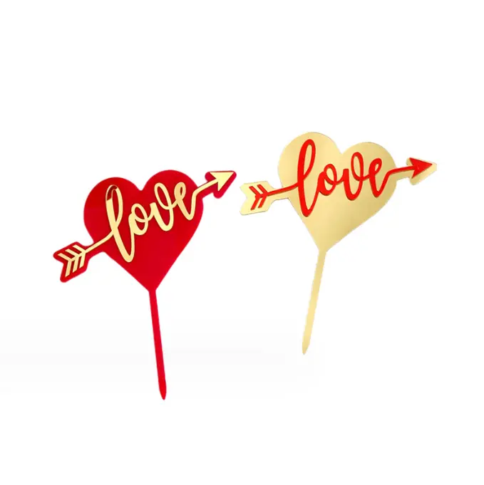 1 pcs double acrylic heart love cake topper