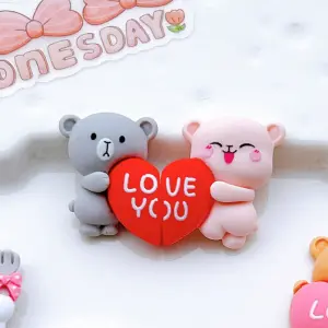 6 pcs Small couple teddy love you heart cake topper set