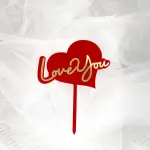 1 pcs Double acrylic red heart i love you cake topper