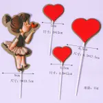 4 pcs Girl blowing kisses with red hearts cake topper set