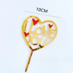 1 pcs heart shaped golden with red heart cake topper