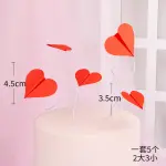 5 pcs 3d paper heart with floral wires cake topper set