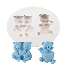 2 cavity Teddy bear love silicone mould