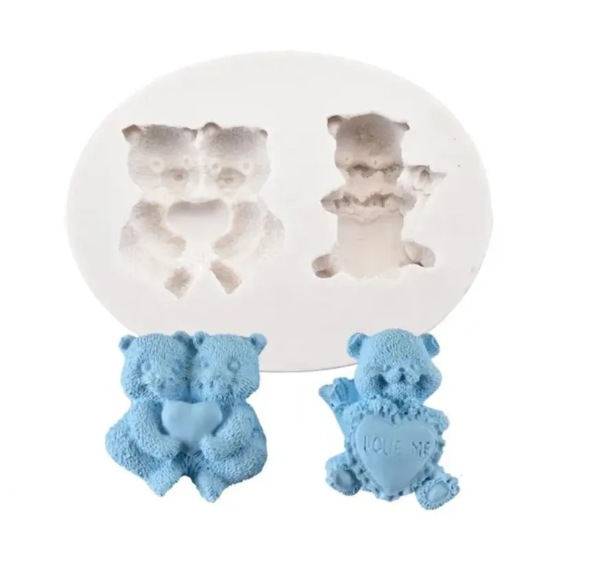 2 cavity Teddy bear love silicone mould