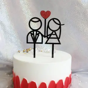 1 pcs Acrylic couple topper with red heart