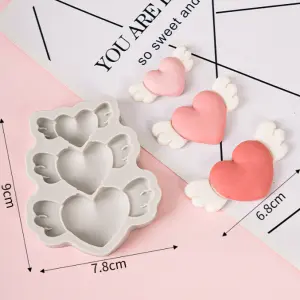 3 cavity heart with wings silicone mould