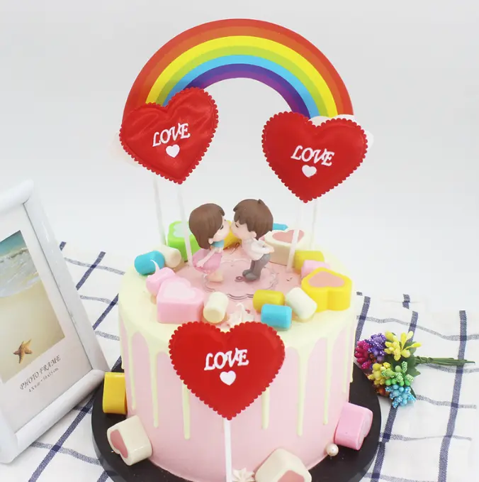3 pcs fabric red heart love topper