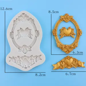 Oval frame heart theme vintage silicone mould