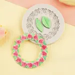 Rose round frame leave theme silicone mould